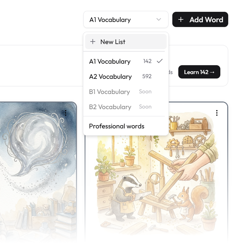 Vocab lists for all three levels