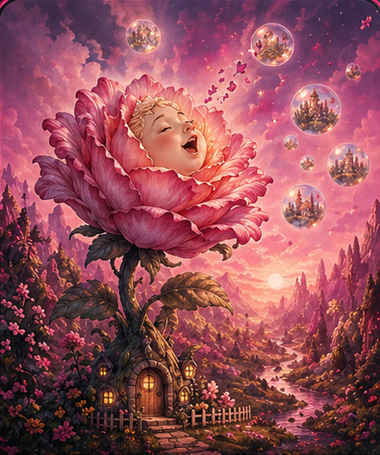 Memory-palace scene for the German word die Blume (flower)