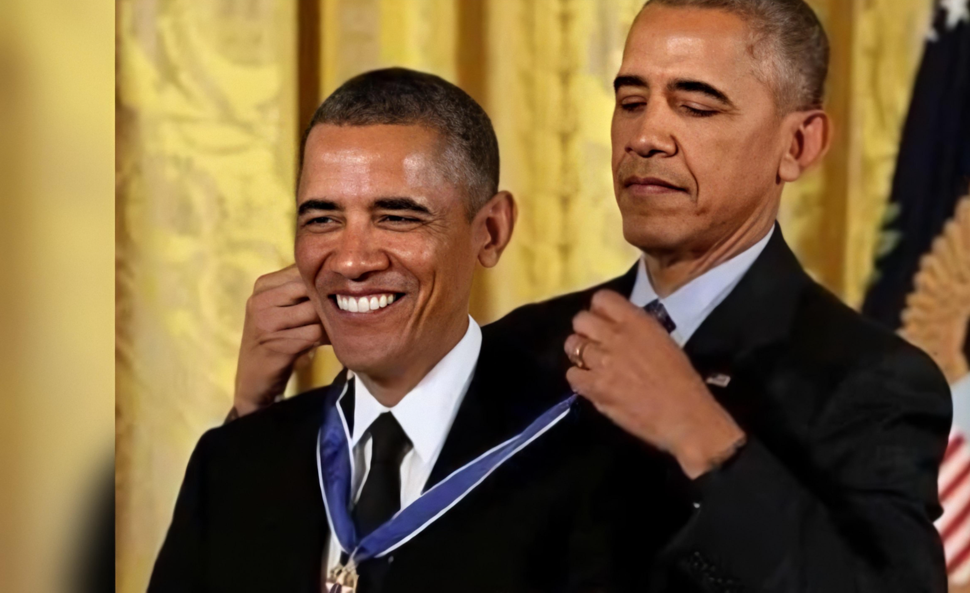 Obama presenting himself with a medal meme, used as a self-aware nod to praising my own product